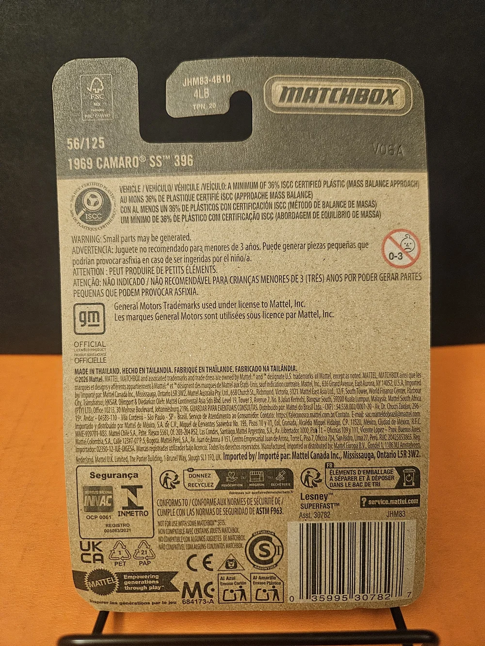 Matchbox Superfast 1969 Camaro SS 396 White/Orange 1:64 56/125 Unopened